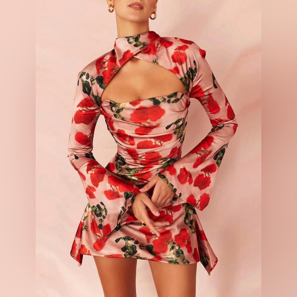 Floral Red and Pink Women's Dress